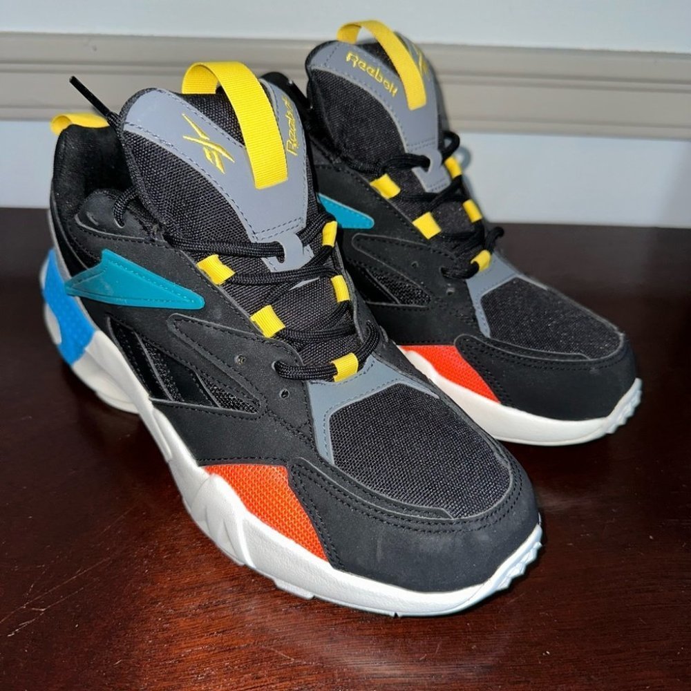 Reebok Black Multicolor Athletic Sneakers with Yellow and Teal Accents